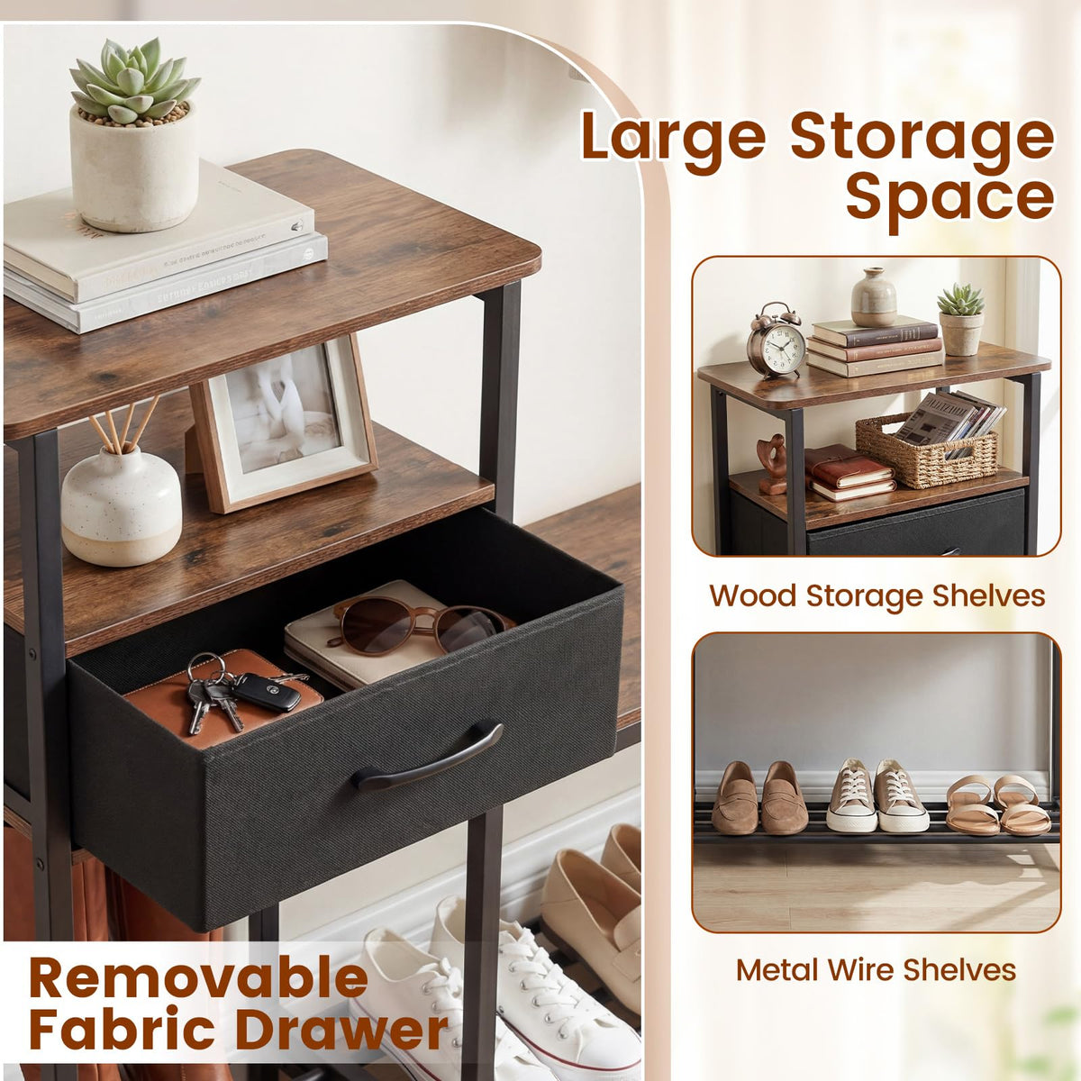 Goflame 3-Tier Industrial Shoe Storage Bench with Drawer & Metal Frame