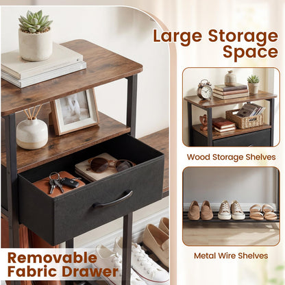 Goflame 3-Tier Industrial Shoe Storage Bench with Drawer & Metal Frame
