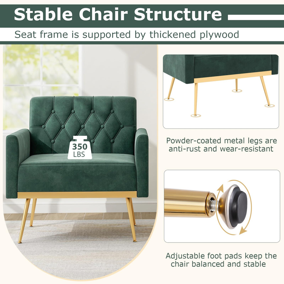 Goflame Modern Velvet Accent Chair Set of 1/2, Mid-Century Upholstered Single Sofa Chair w/Button Tufted Back
