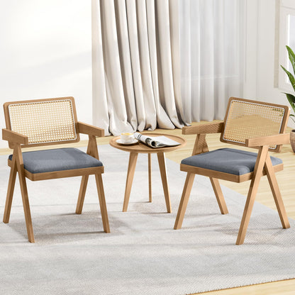 Goflame Rattan Dining Chairs, Leathaire Kitchen Chairs w/Armrests & Padded Cushion