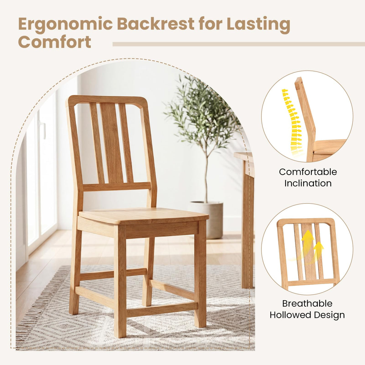 Goflame Rubber Wood Kitchen Chairs with Hollowed Backrest