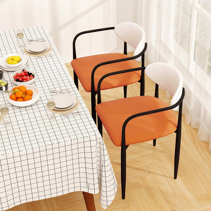 Goflame Modern Dining Chairs Set of 2/4 Faux Leather Upholstered Kitchen Chairs with Orange Padded Seat