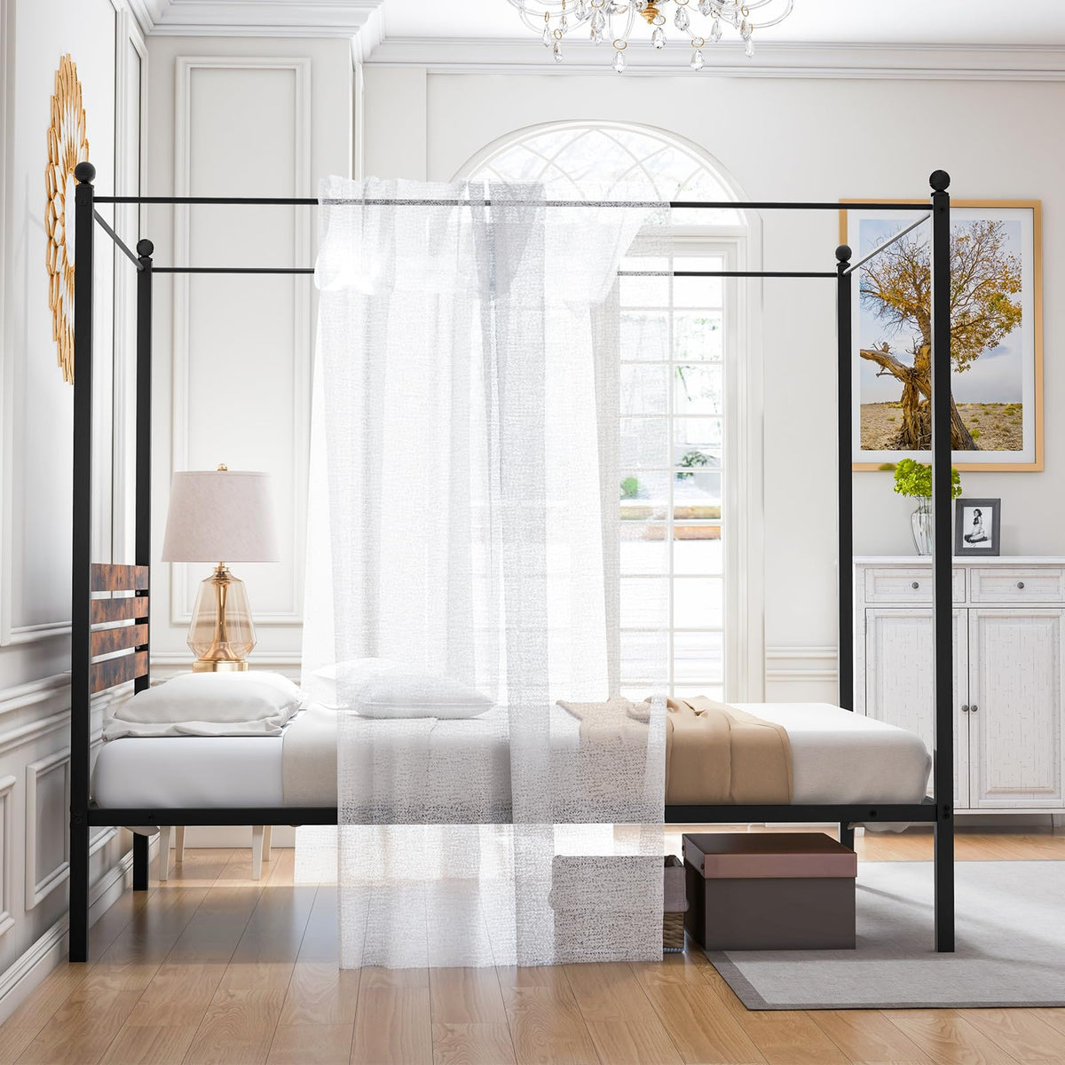 Goflame Queen/Full/Twin Size Metal Canopy Bed Frame