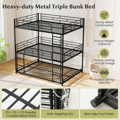 Goflame Metal Full Over Full Over Full Bunkbeds with Safety Guardrails & 2 Ladders