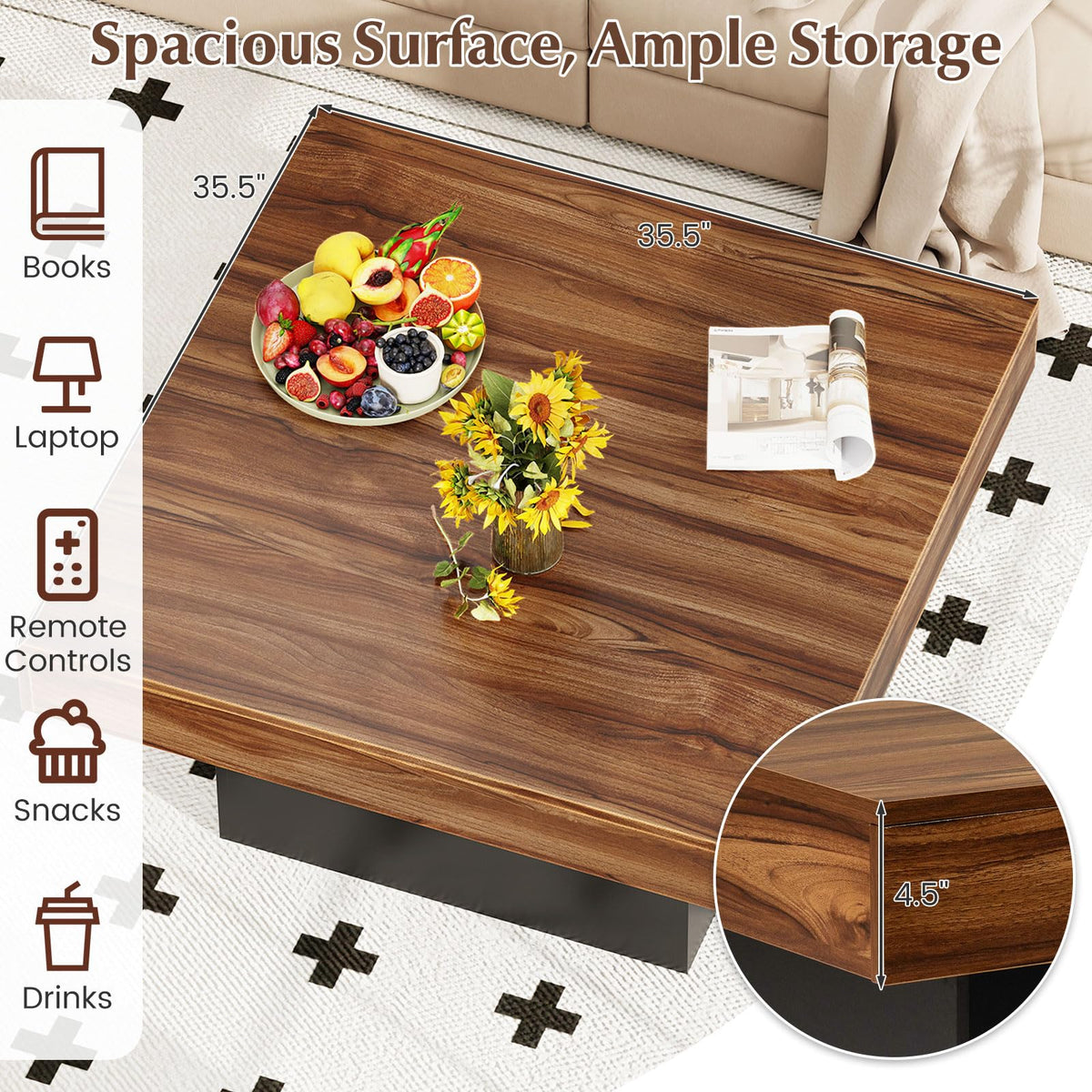 Goflame LED Coffee Table with Remote for Living Room