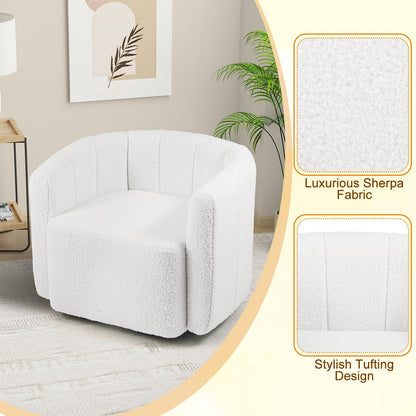 Goflame 360° Swivel Accent Chair - Sherpa Upholstered Boucle Barrel Club Chair with Padded Armrests