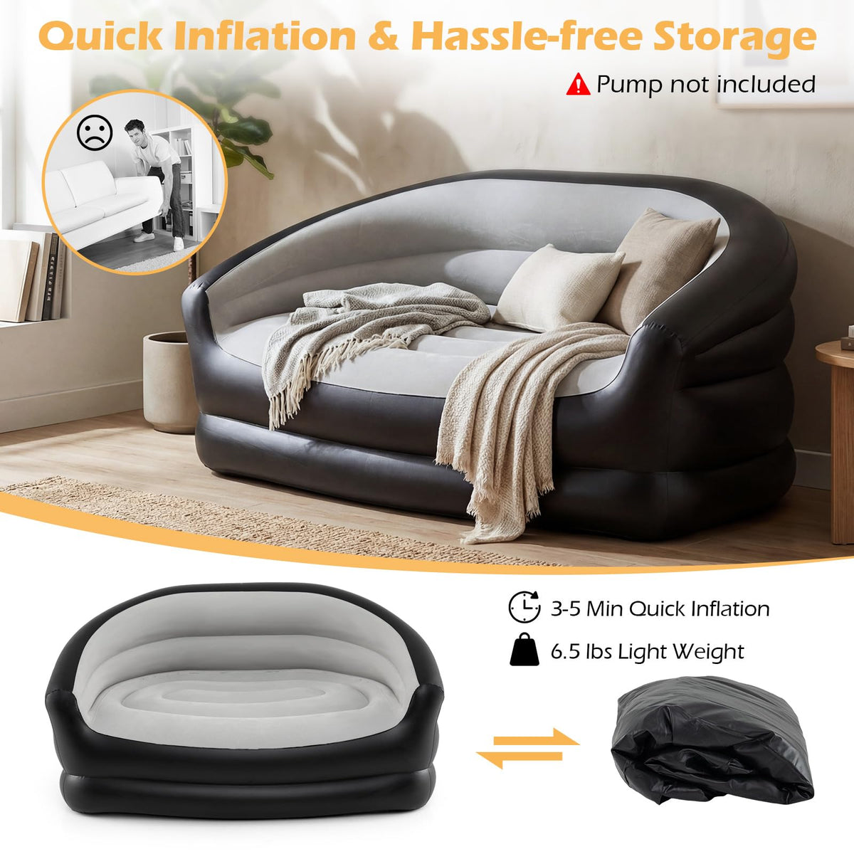 Goflame Inflatable Loveseat Couch Portable & Foldable 2-Seater Air Sofa(1/2)