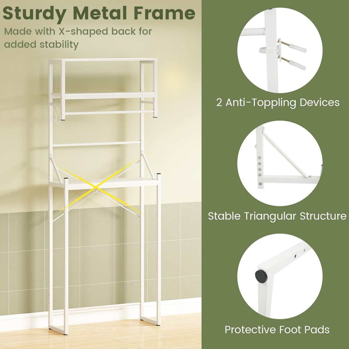 Goflame 3-Tier Over The Toilet Storage 64" Tall Freestanding Space Saver Bathroom Shelves