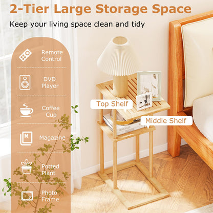 Goflame Side Table Set of 2 with Storage Shelves and Bamboo Construction