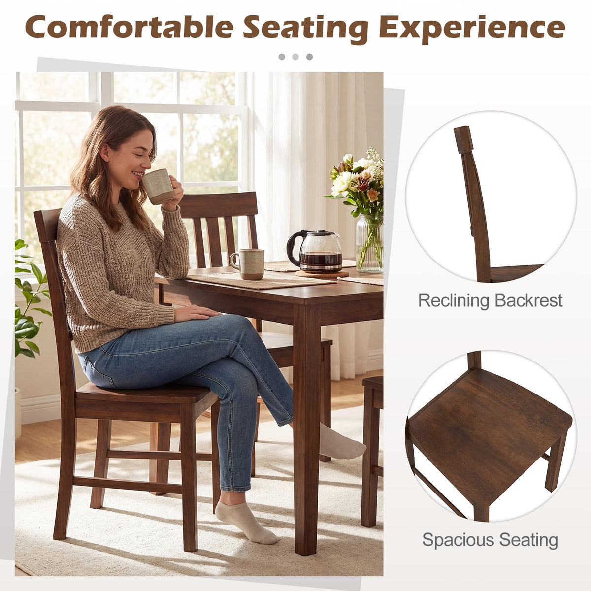 Goflame Wooden Dining Chairs Set of 2/4 with Slat Back & Contoured Seat