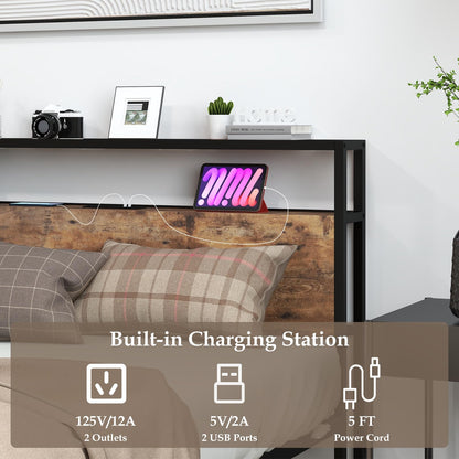 Goflame Full Bed Frame with Storage Headboard and Charging Station, with Outlets and USB Ports
