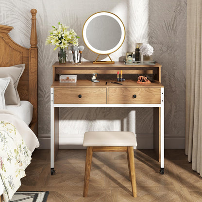 Goflame Small Computer Desk with Hutch & Drawers