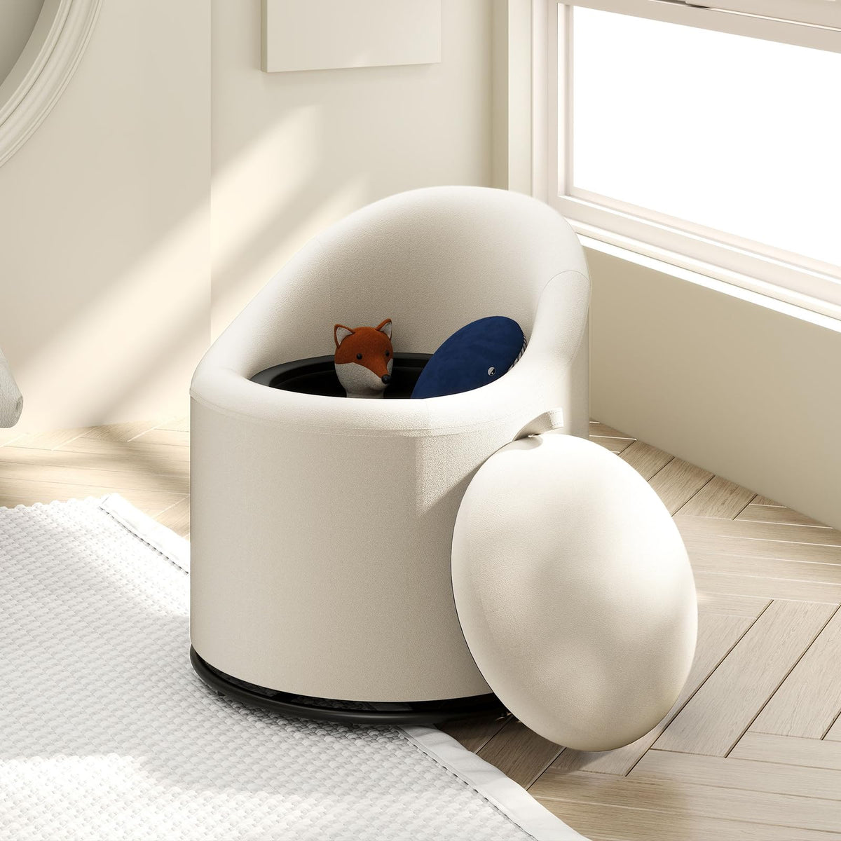 Goflame Swivel Accent Chair with Storage, 360° Upholstered Vanity Chair with Backrest