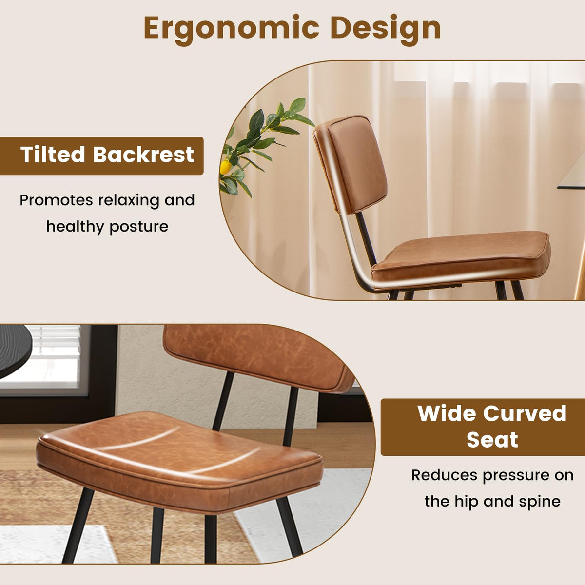 Goflame PU Leather Dining Chairs Set of 2/4, Upholstered Kitchen Chairs w/Padded Backrest & Seat, Metal Legs