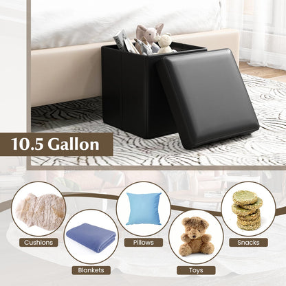 Goflame Cube Storage Ottoman - 15 Inches Folding Ottoman Storage Chest, PVC Leather, Upholstered Footrest