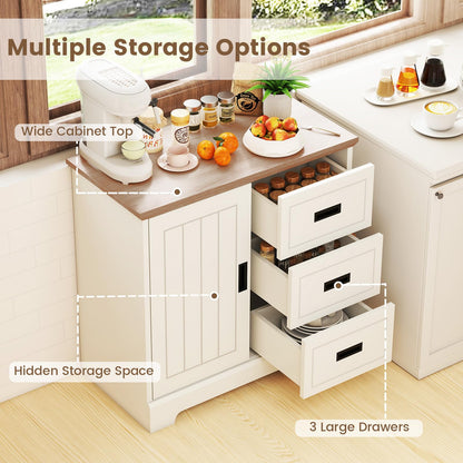Goflame Small Sideboard Buffet Cabinet Farmhouse Kitchen Storage Cabinet with Fluted Sliding Door