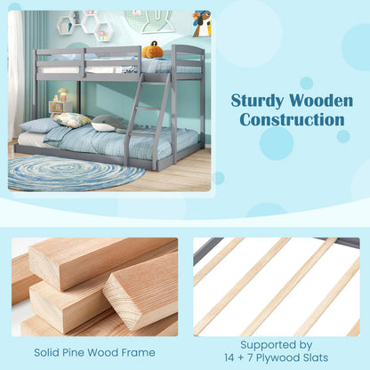 Goflame Twin Over Full Bunk Bed Solid Wood Kids Bunk Bed with Full-Length Guardrails & Ladder