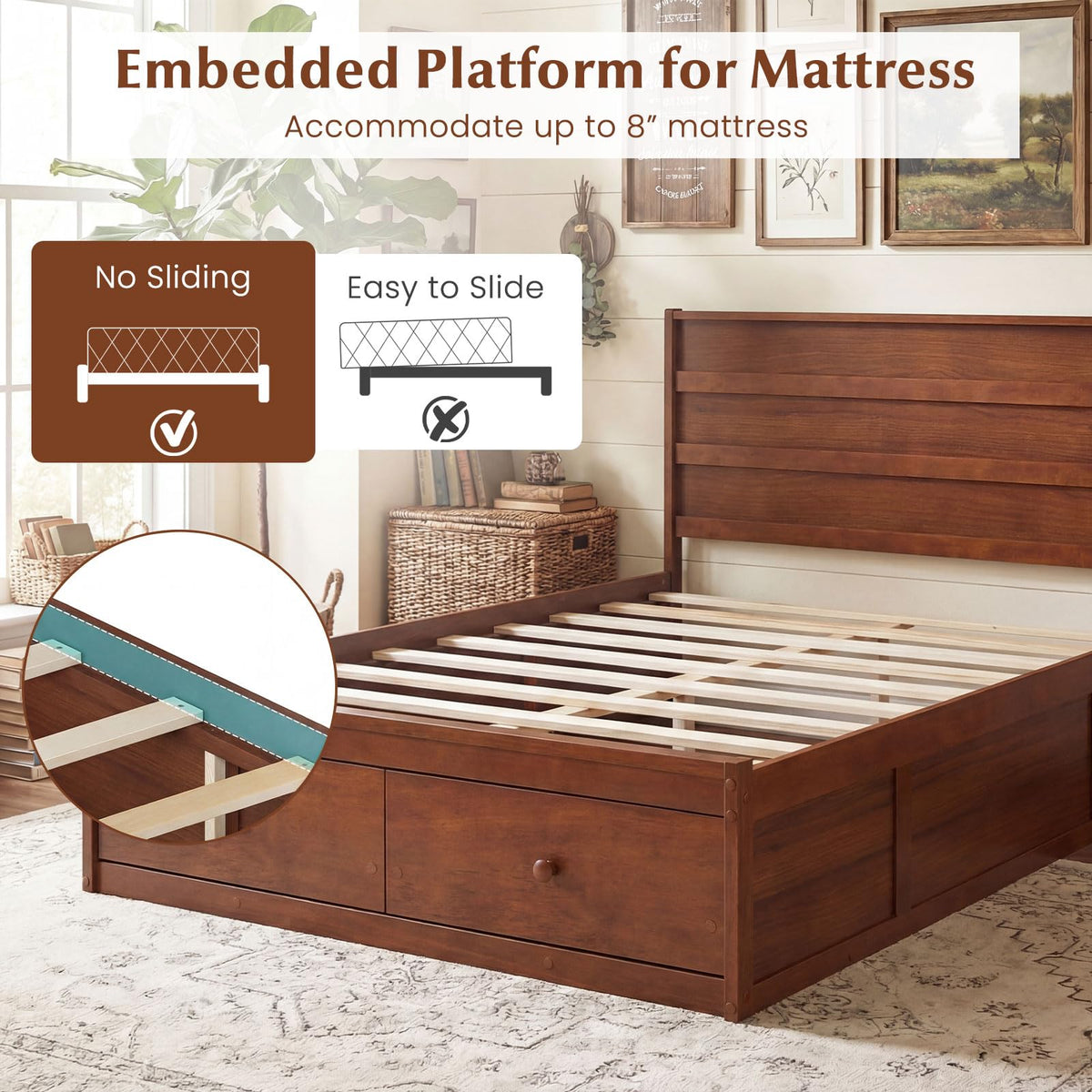 Goflame Bed Frame with Storage Drawers
