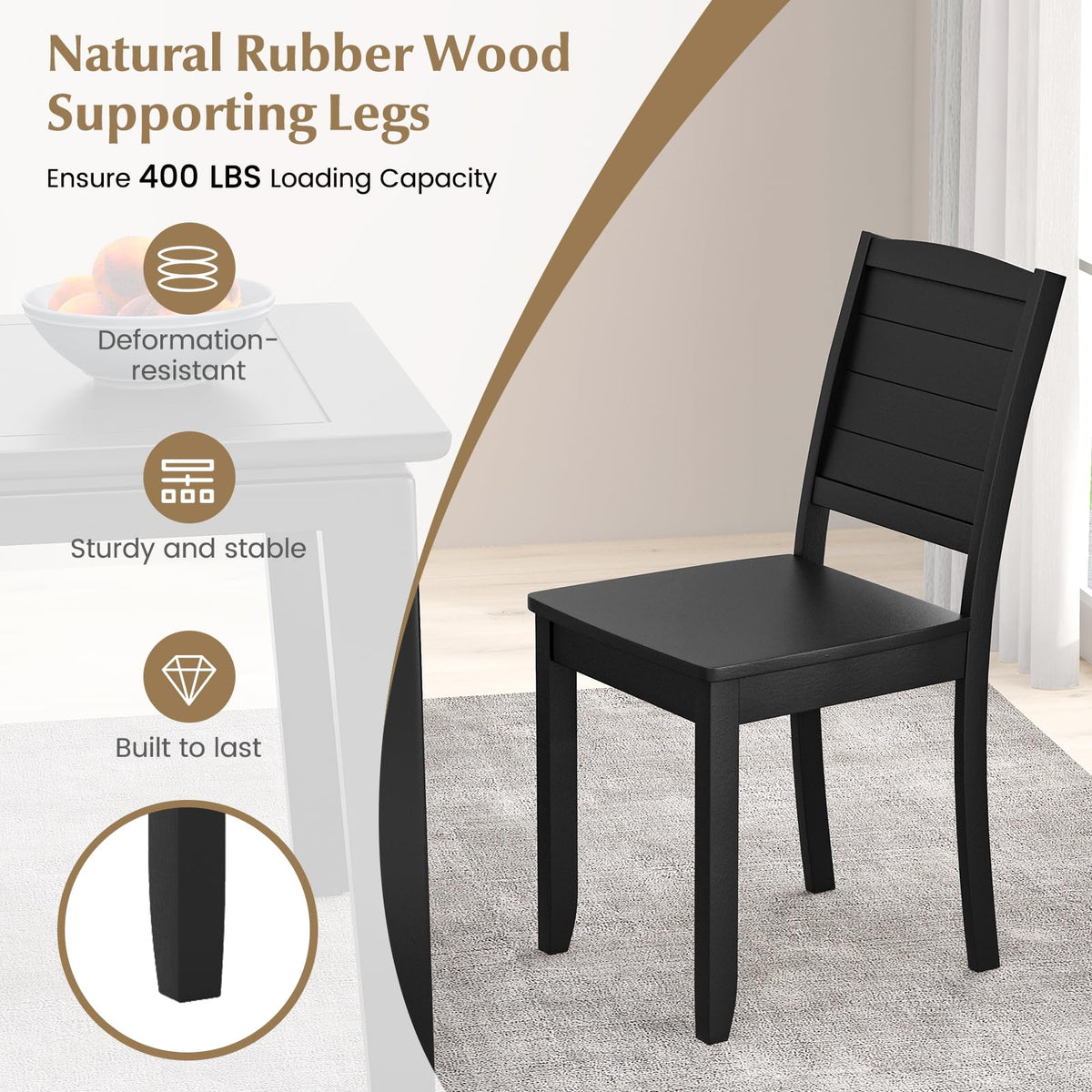 Goflame Wood Dining Chairs Set of 2/4, Modern Kitchen Chairs w/Rubber Wood Legs, Curved Backrest, Farmhouse Diner Chairs