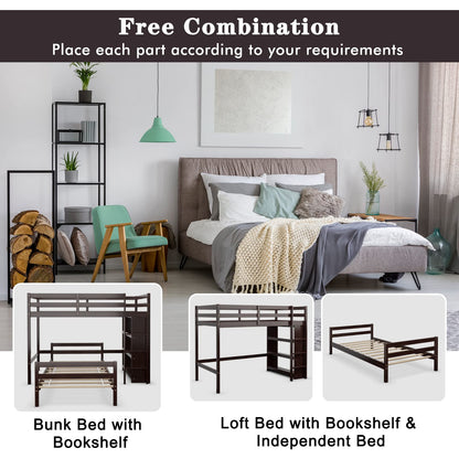 Goflame Twin Over Twin Loft Bed w/ Bookcase, Bunk Bed w/ 12.5" Full-Length Guardrail & Ladder