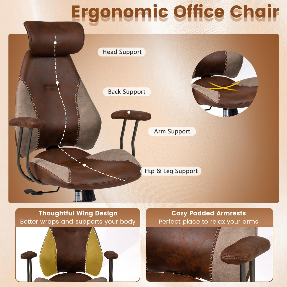Goflame Ergonomic Mid Century Modern Faux Fur Computer Desk Chair with 2D Headrest