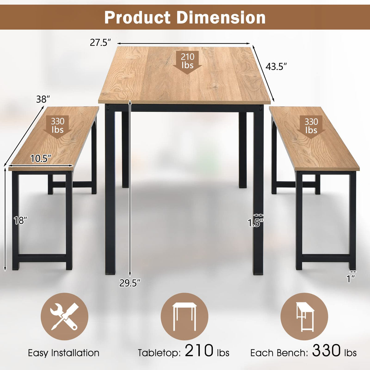 Goflame Dining Table Set for 4, Industrial Kitchen Table Set