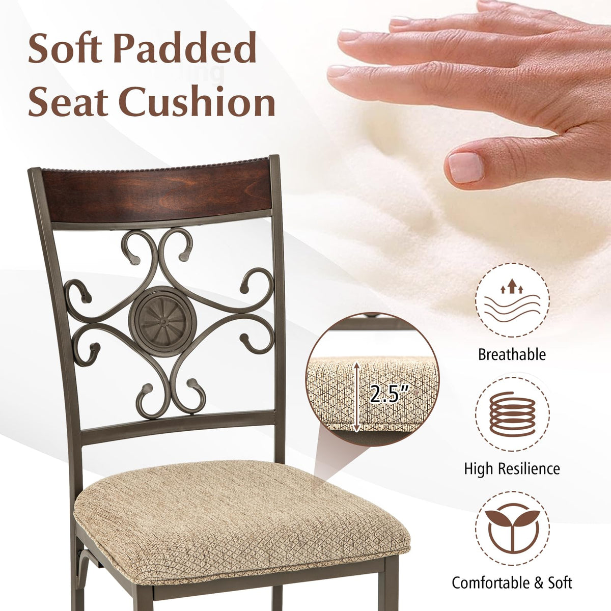 Goflame Upholstered Dining Chair Set, Vintage Metal Dining Chairs with Soft Padded Seat Cushion