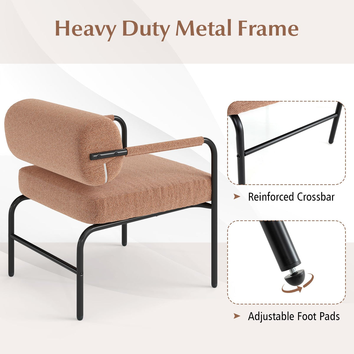 Goflame Velvet Upholstered Living Room Chair with Thickened Backrest & Metal Armrests