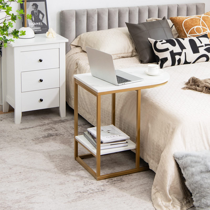 Goflame Side Table, 2-Tier C-Shaped End Table