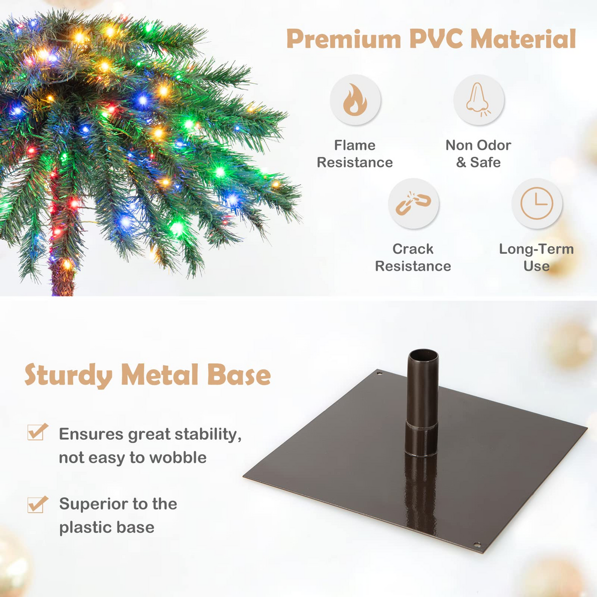 Goflame 6 FT Pre-Lit Artificial Christmas Tree, Lighted Xmas Palm Tree W/ 210 Multi-Color LED Lights - GoflameUS