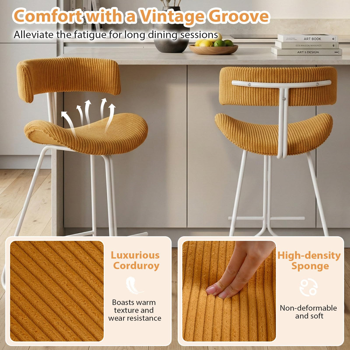 Goflame 25" Fabric Upholstered Armless Counter Height Chairs with Metal Legs & Footrest