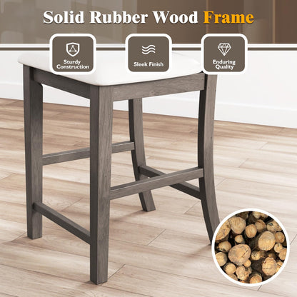 Goflame Wood Bar Stools Set of 2/4, 24" Counter Height Bar Stools w/Cross Back & Linen Fabric Upholstered Seat