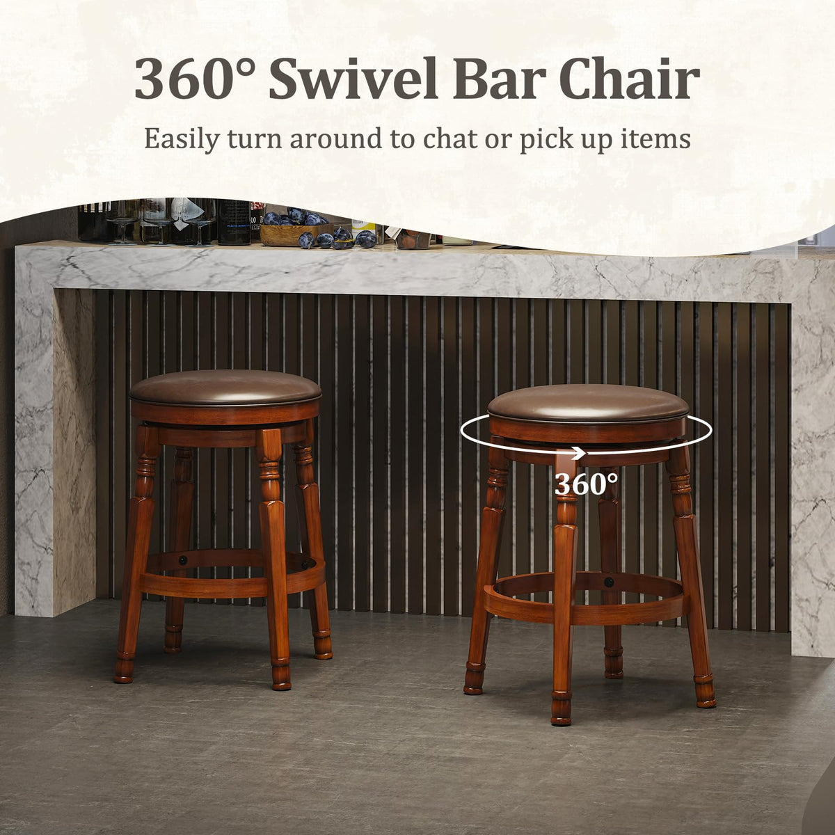 Goflame Swivel Bar Stools Set with Faux Leather Padded Seat