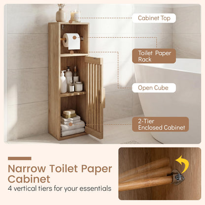 Goflame Slim Bathroom Freestanding Toilet Paper Holder Stand with Door