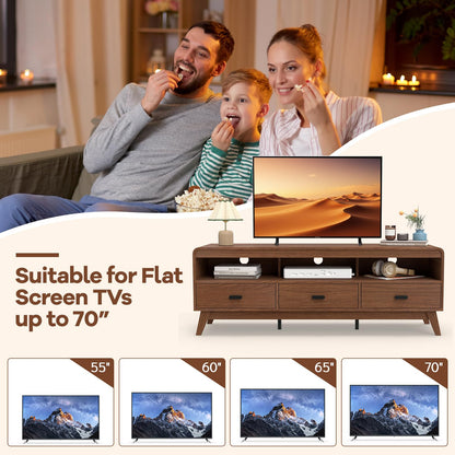 Goflame TV Stand for 60-70 Inch TV Mid-Century Modern Entertainment Center with 3 Storage Drawers