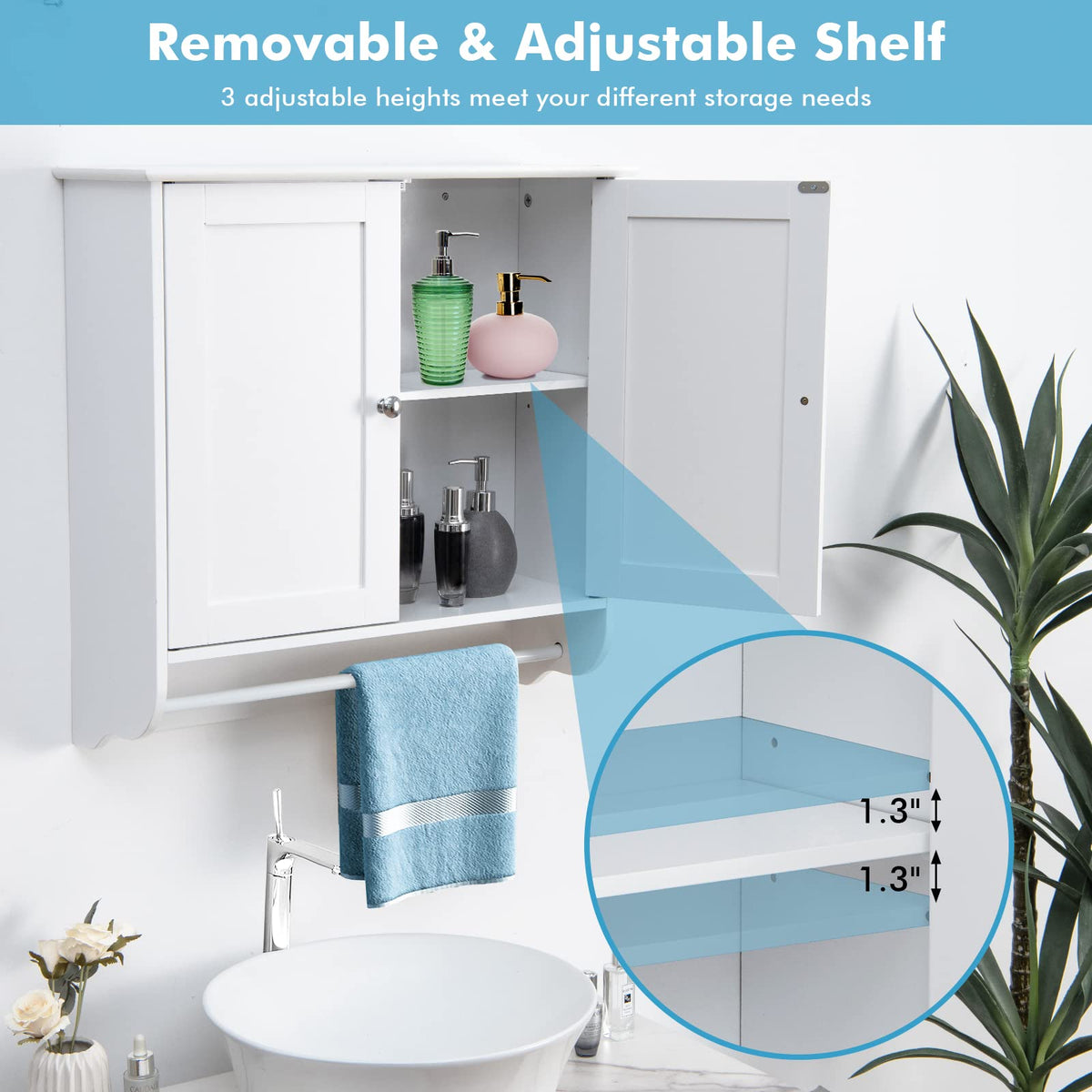 Bathroom Cabinet Wall Mounted - Over The Toilet Medicine Cabinet with Double Doors - Goflame