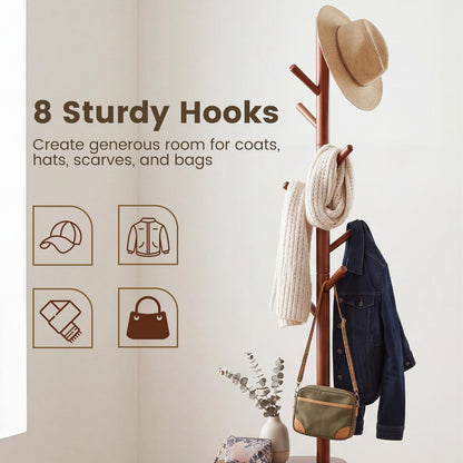 Goflame 70" Solid Wood Clothing Rack with 8 Hooks and 2 Storage Shelves