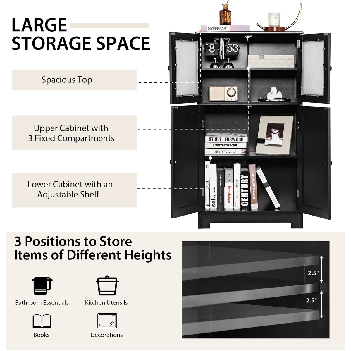 Goflame Storage Cabinet with Doors - Bathroom Floor Cabinet, Freestanding Tall Cabinet