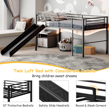 Goflame Twin Loft Bed with Slide