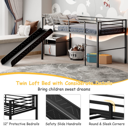 Goflame Twin Loft Bed with Slide