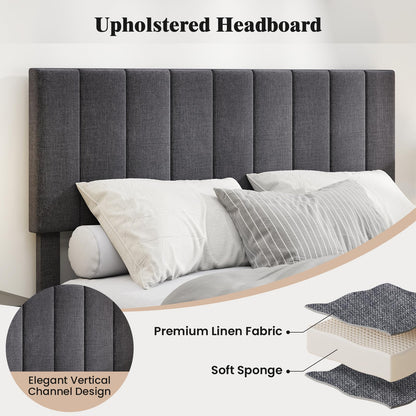 Goflame Queen/Full/Twin Size Upholstered Bed Frame Platform Bed with Height Adjustable Vertical Channel Headboard