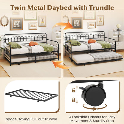 Goflame Twin Daybed with Trundle with Heavy-Duty Metal Slats