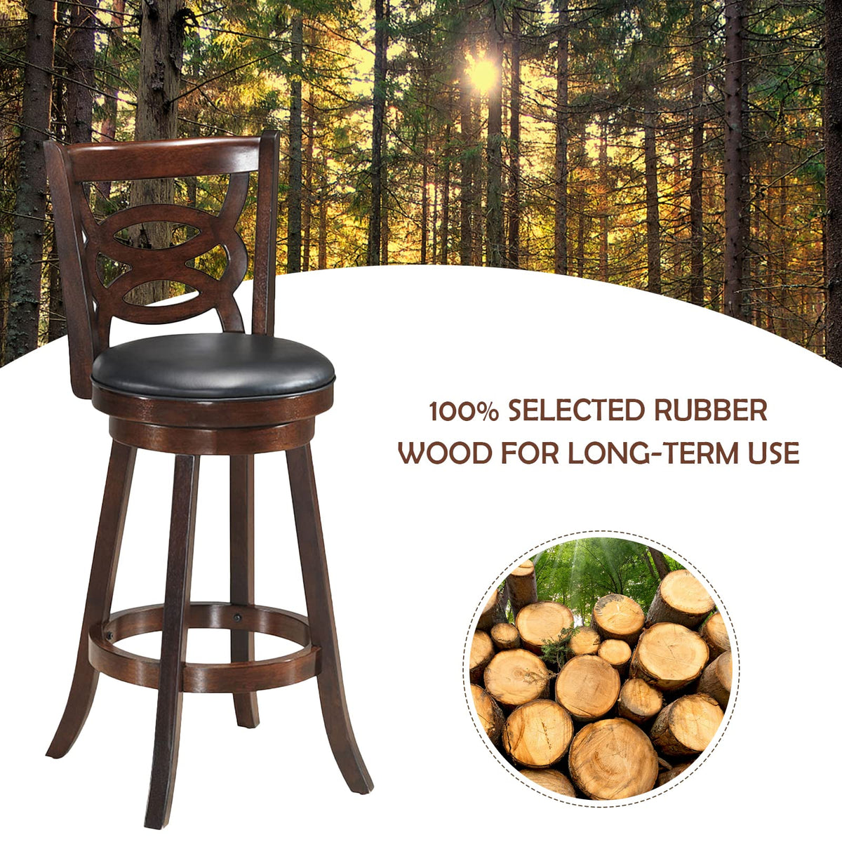 Goflame Bar Stools, Counter Height Dining Chair, Fabric Upholstered 360 Degree Swivel