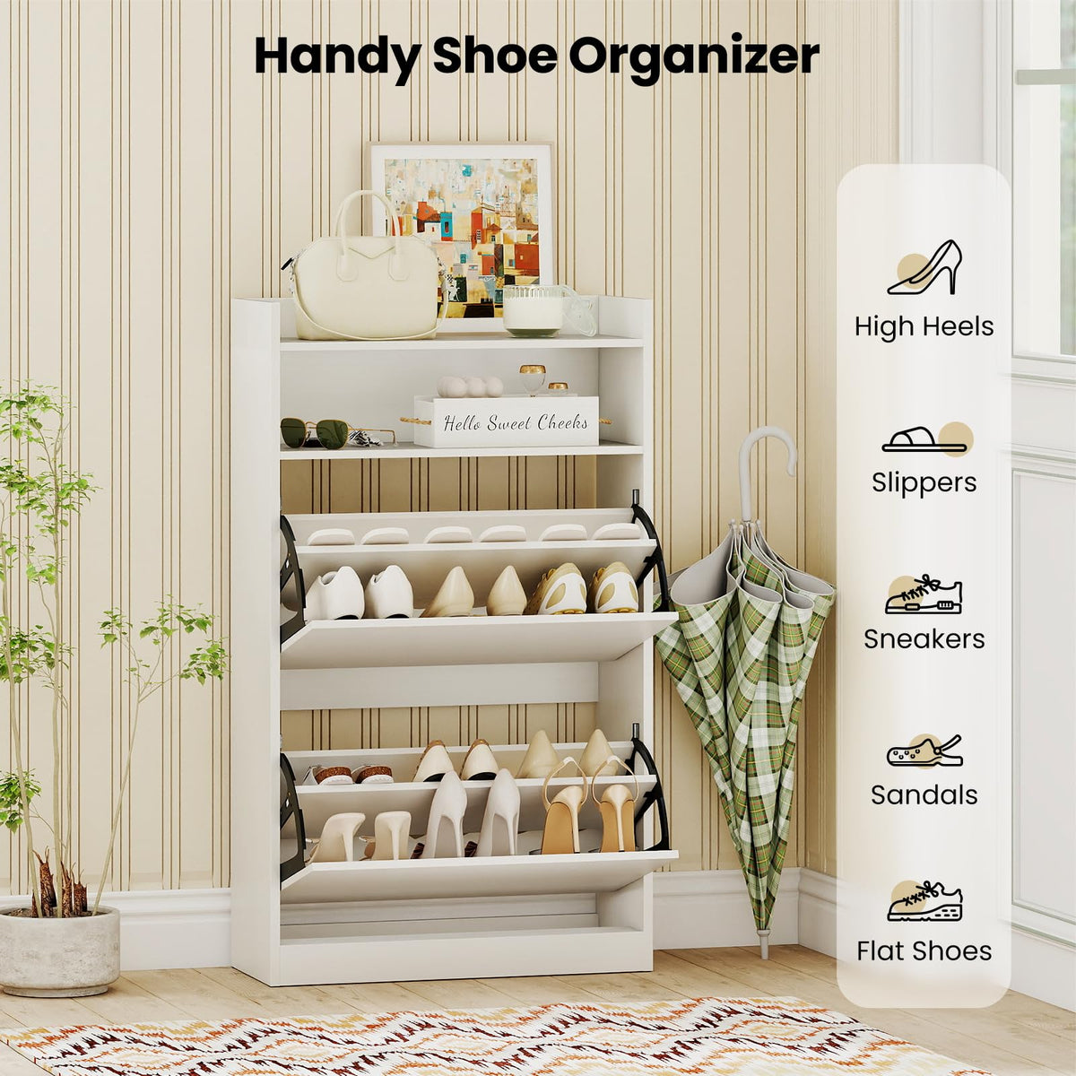 Goflame Shoe Cabinet with 2 Flip Drawers Freestanding Narrow Shoe Organizer Cabinet