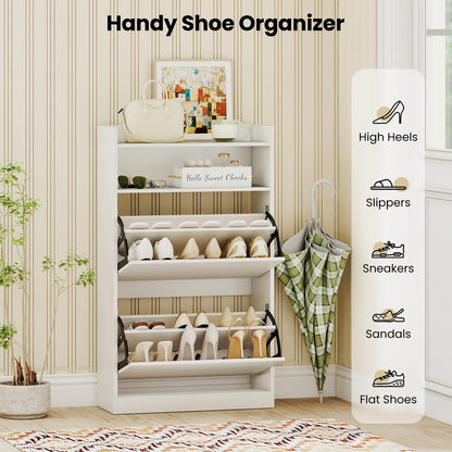 Goflame Shoe Cabinet with 2 Flip Drawers Freestanding Narrow Shoe Organizer Cabinet
