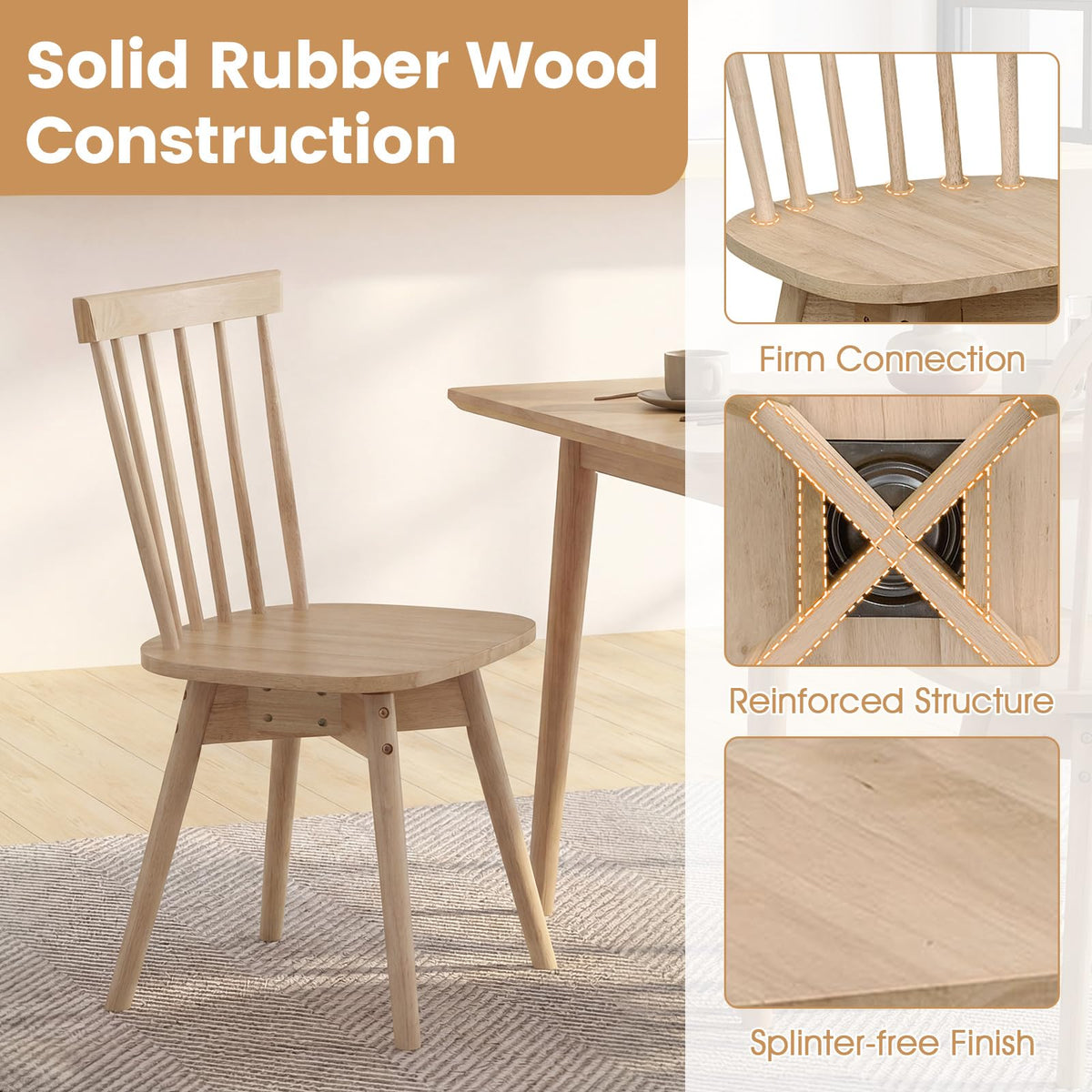 Goflame Windsor Mid Century Rubber Wood Kitchen Chairs with Swivel Seat & Spindle Back (2/4)