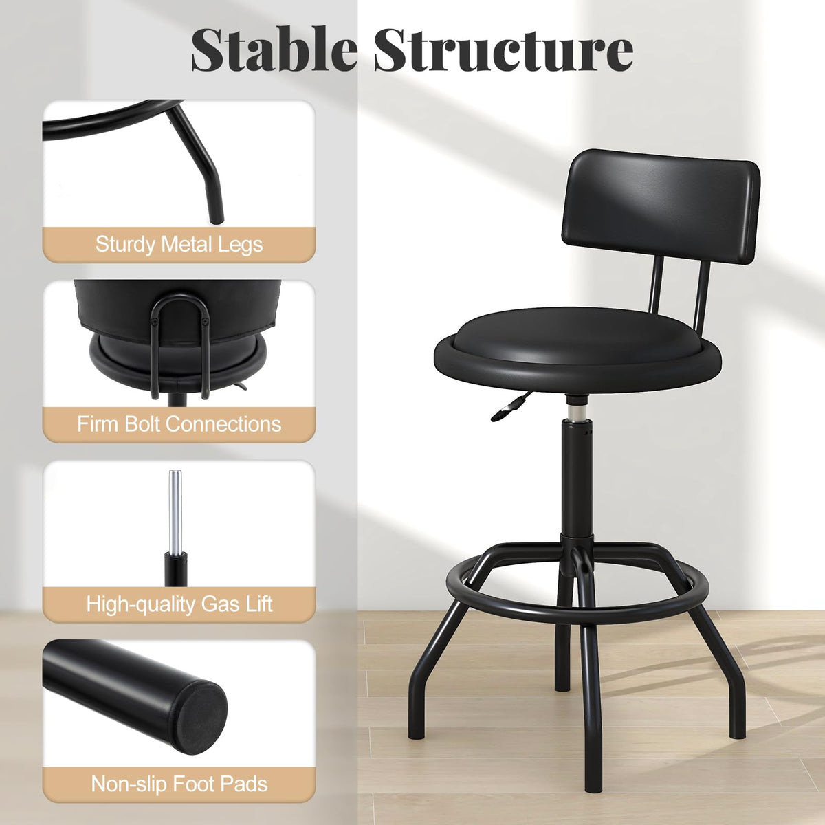 Goflame Swivel Bar Stools Set of 1/2/3/4, 24.5"-29" Height Adjustable Counter Height Chairs w/Back