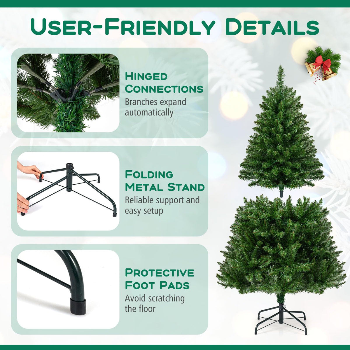 Goflame Pre-Lit Artificial Christmas Tree with 7 Lighting Modes & Folding Metal Stand