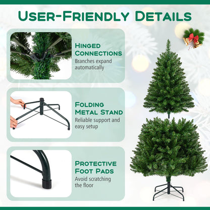 Goflame Pre-Lit Artificial Christmas Tree with 7 Lighting Modes & Folding Metal Stand
