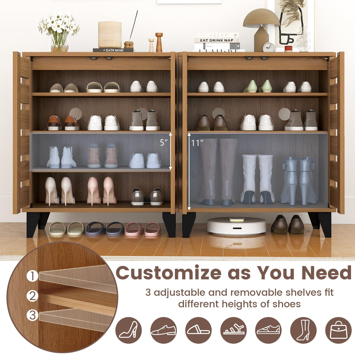 Goflame Shoe Cabinet with Louvered Doors